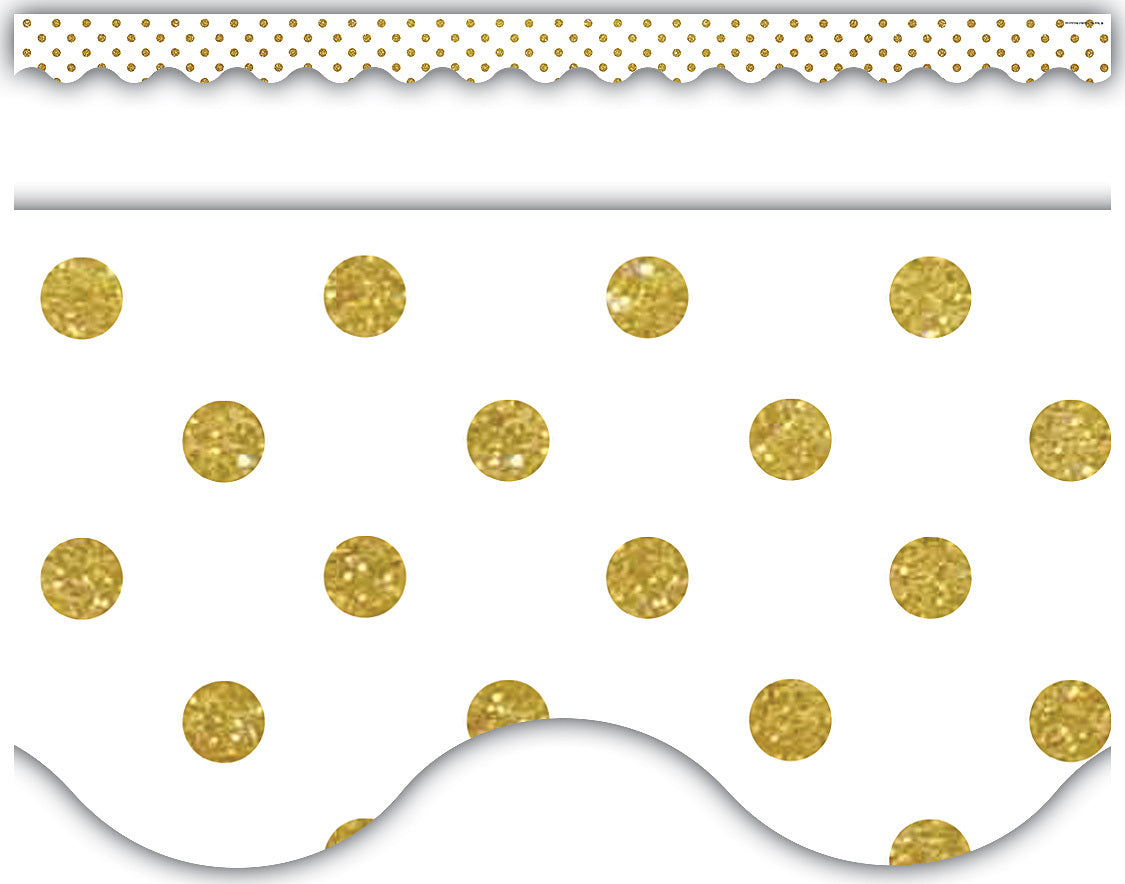 Gold Dots on White Scalloped Border Trim