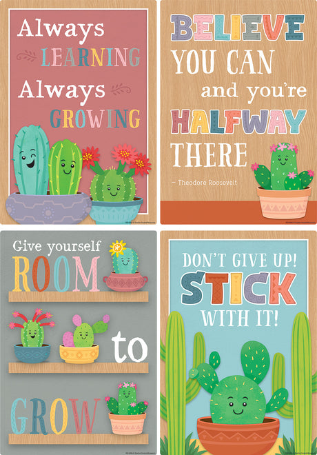Happy Cactus Crew Positive Sayings Small Poster Pack