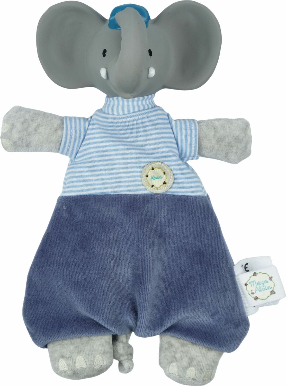 Alvin The Elephant Velour Lovey With Organic Natural Rubber Teether Head