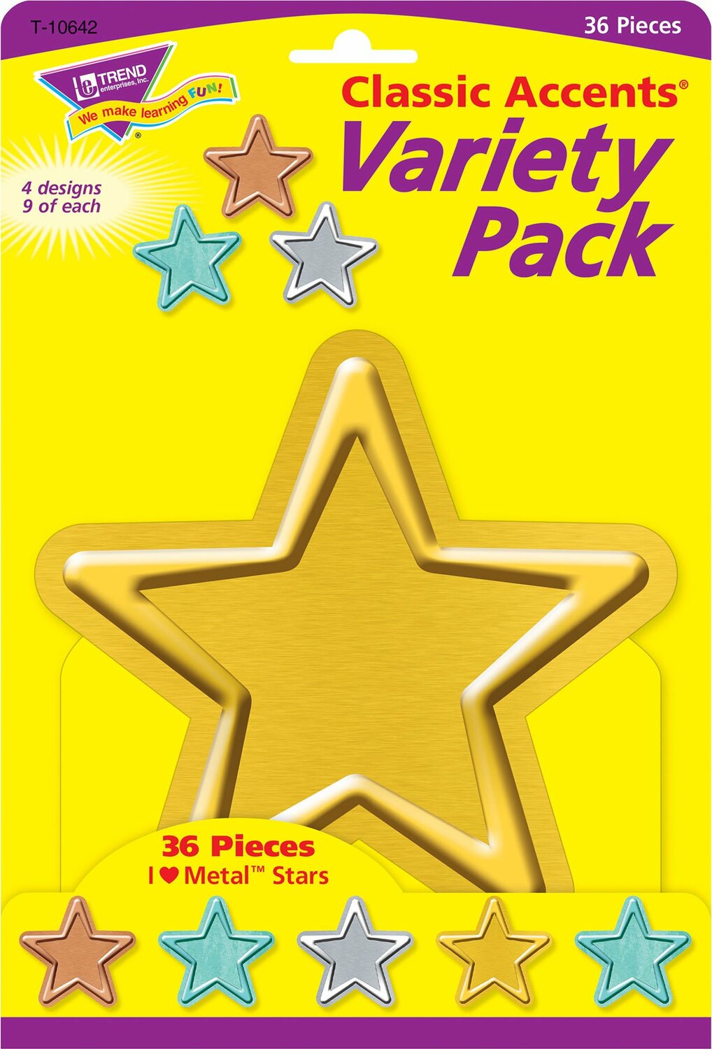 I  Heart Metal Stars Classic Accents Var. Pack, 36 Ct