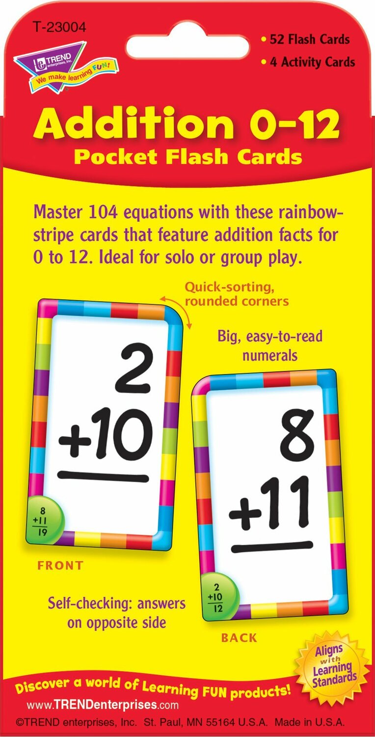 Addition 0-12 Pocket Flash Cards