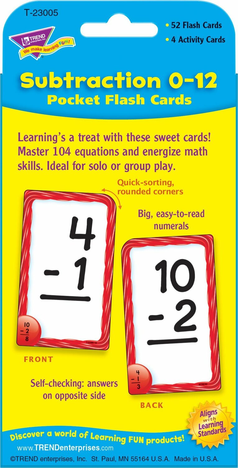 Subtraction 0-12 Pocket Flash Cards