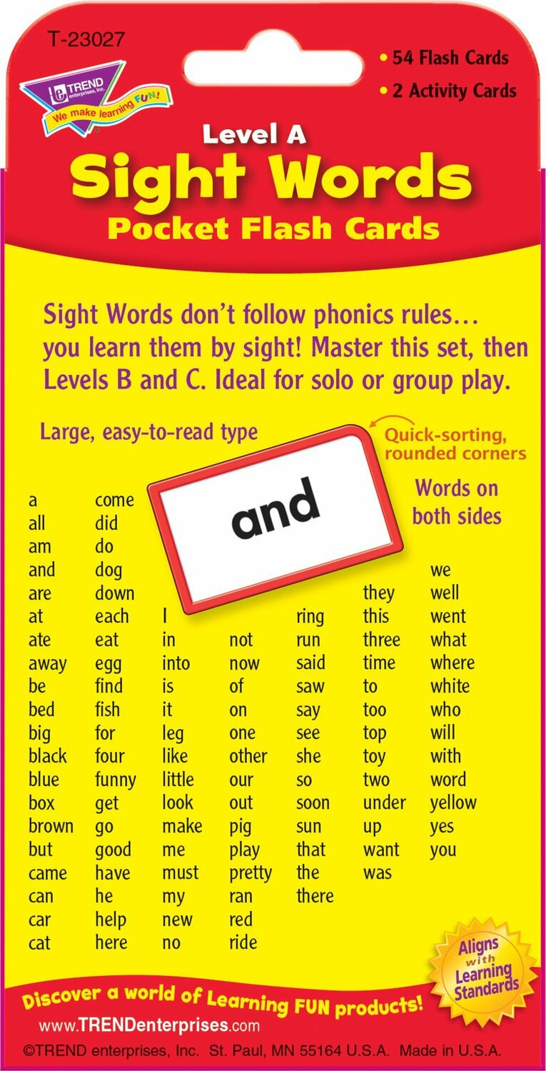 Sight Words-Level A Pocket Flash Cards