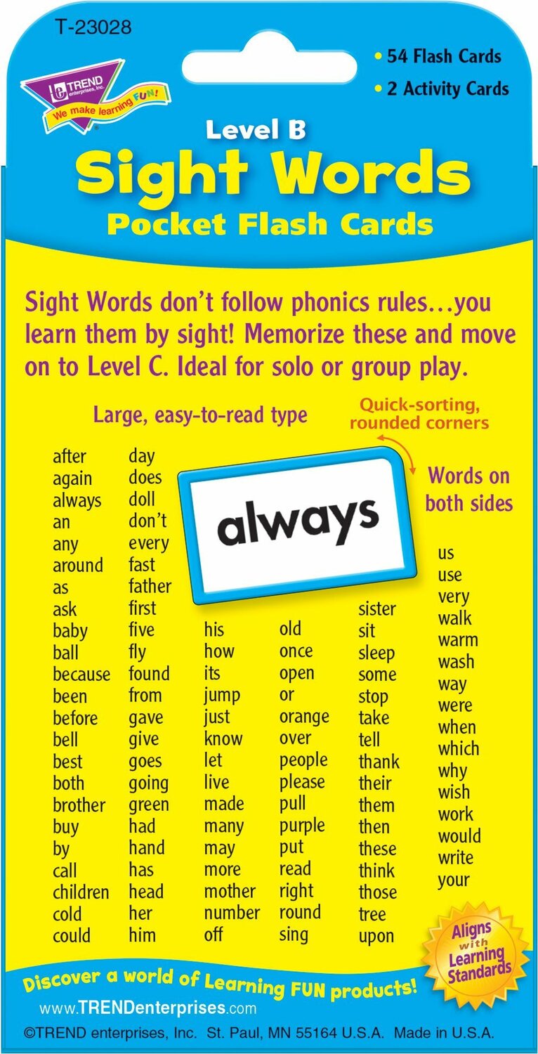 Sight Words-Level B Pocket Flash Cards