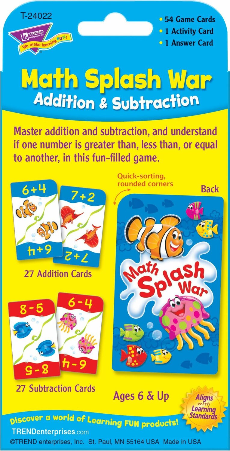 Math Splash War Addition & Subtraction Challenge Cards