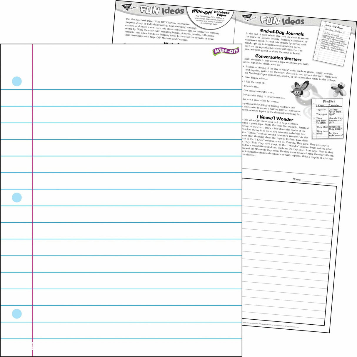 Notebook Paper Wipe-off Chart, 17" X 22"