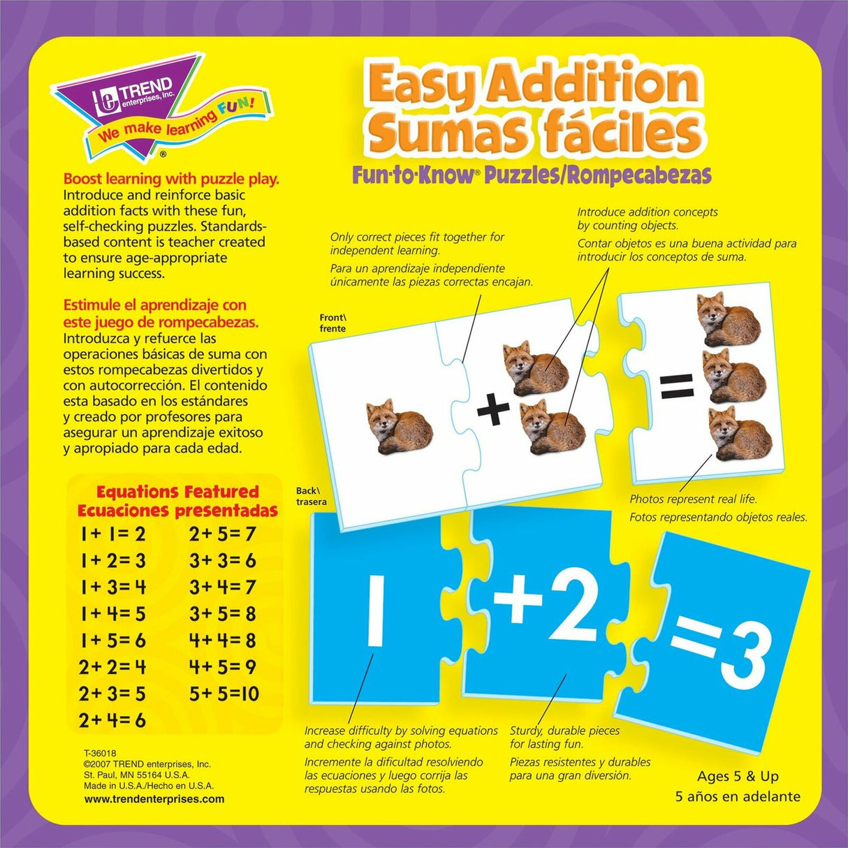 Easy Addition/Sumas faciles Fun-to-Know Puzzles