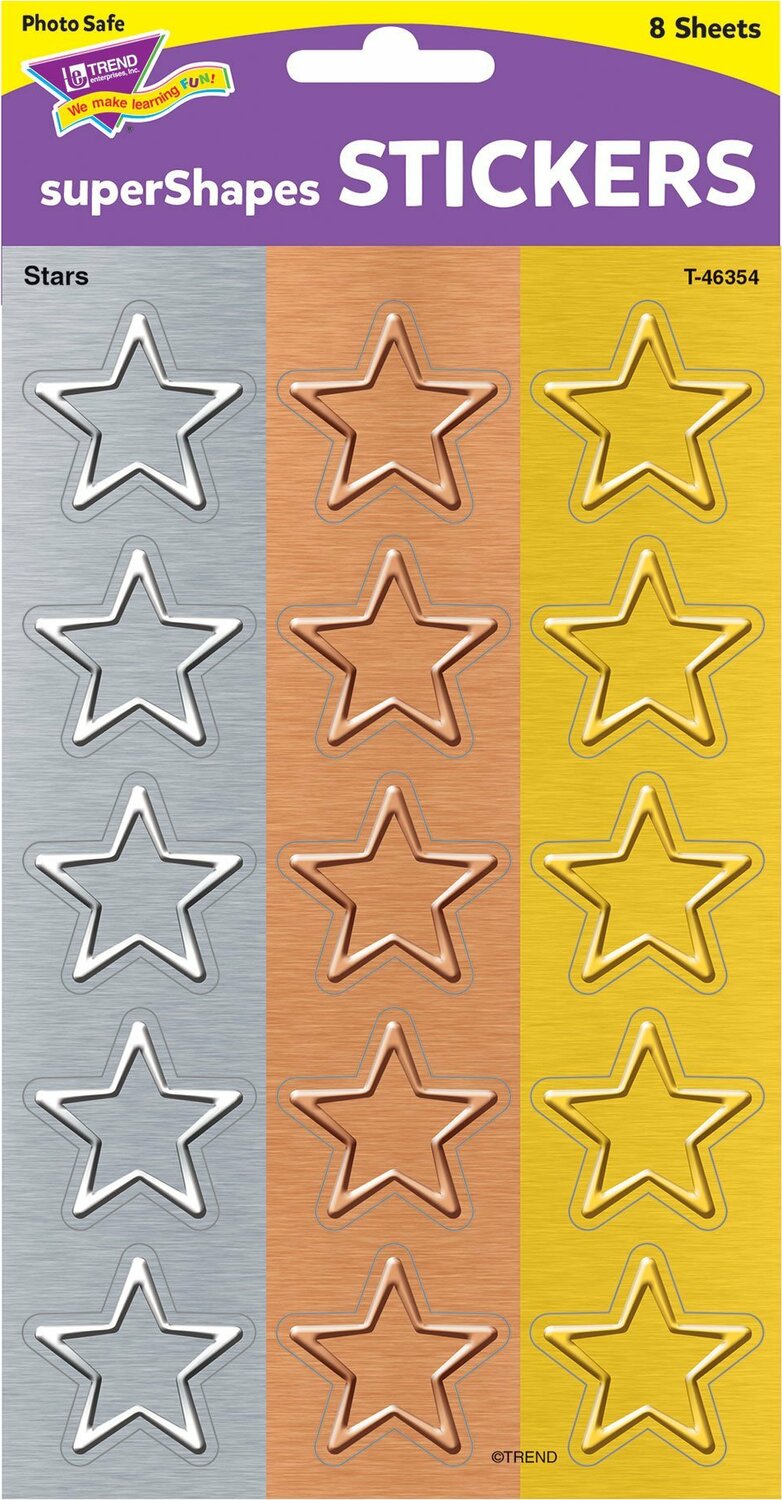 I  Metal Stars Supershapes Stickers  Large, 120 Ct