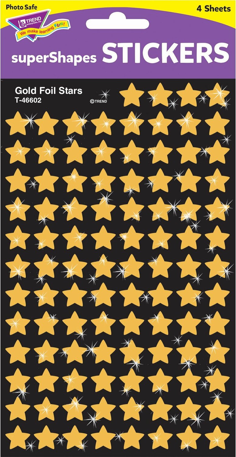 Gold Foil Stars Supershapes Stickers, 400 Ct