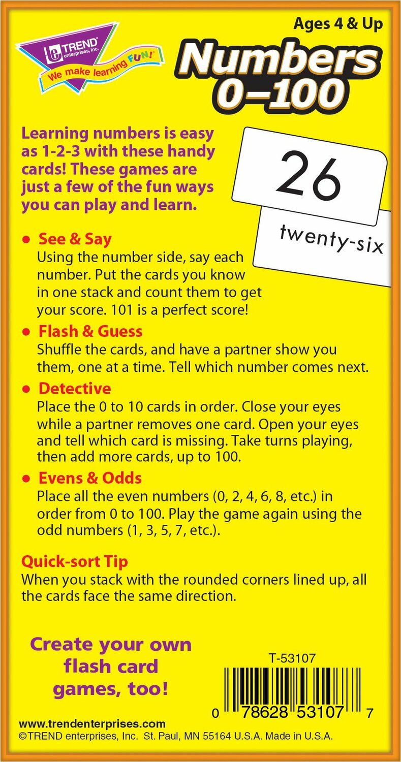 Numbers 0-100 Skill Drill Flash Cards