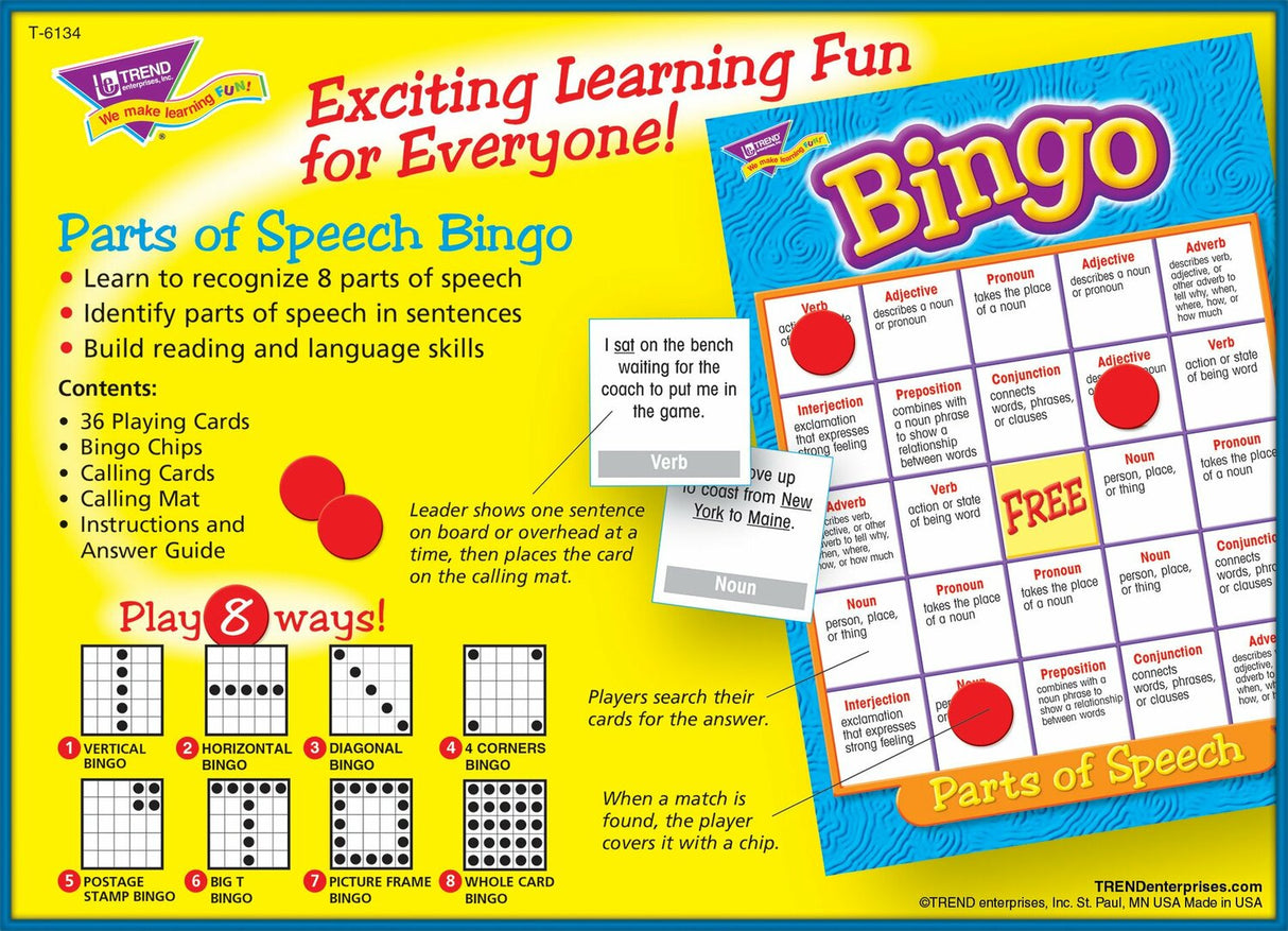 Parts Of Speech Bingo Game