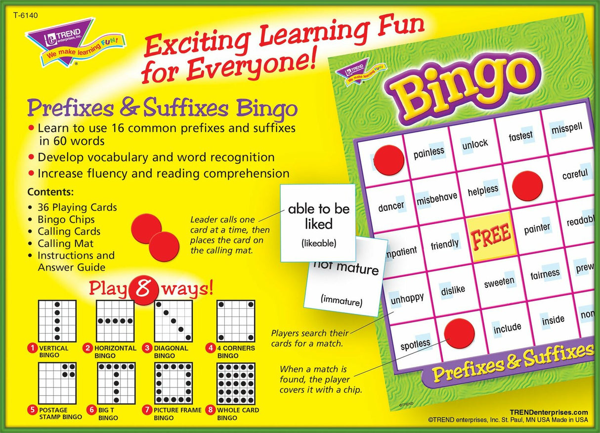 Prefixes & Suffixes Bingo Game