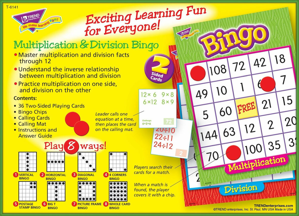 Multiplication  Division (2-sided) Bingo Game