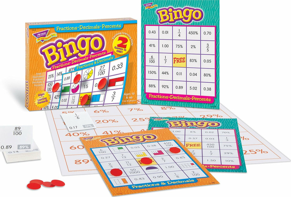 Fractions, Decimals,  Percents (2-sided) Bingo Game