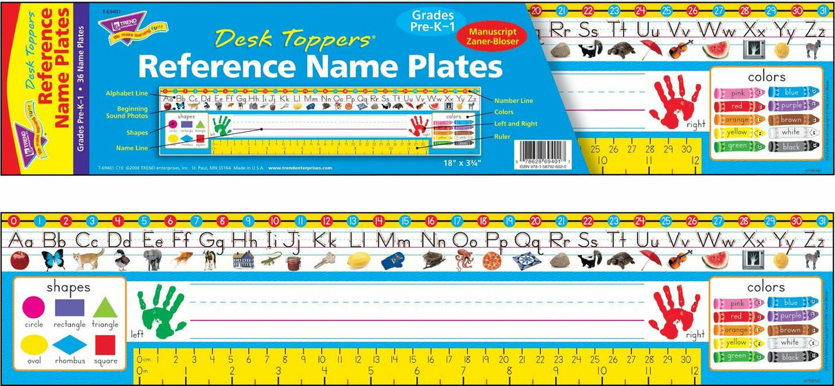 Prek-1 Zaner-Bloser Desk Toppers Reference Name Plates, 36 Ct